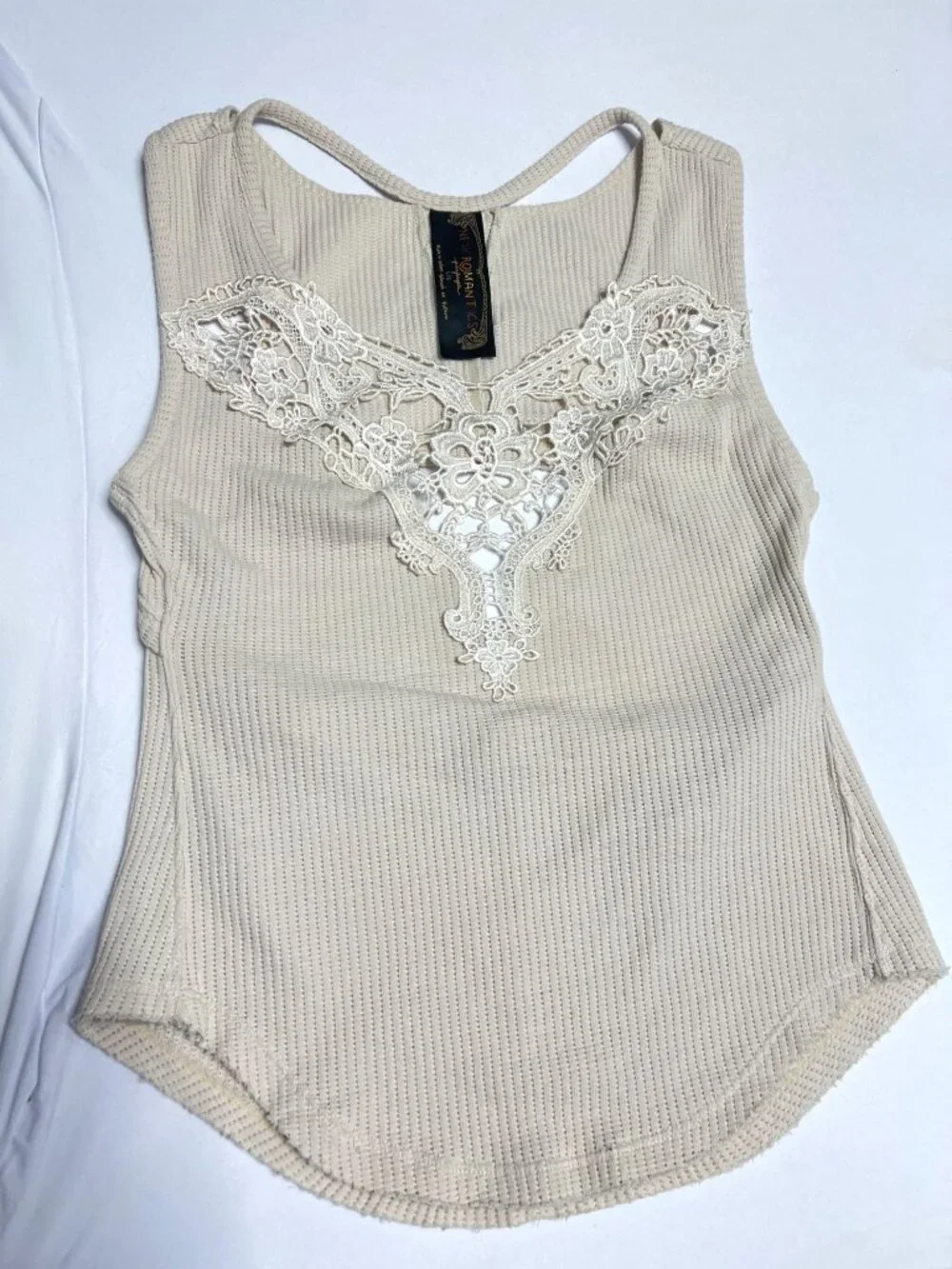 Free People New Romantics Lace Open Back Tank Top Sleeveless Blouse Size L